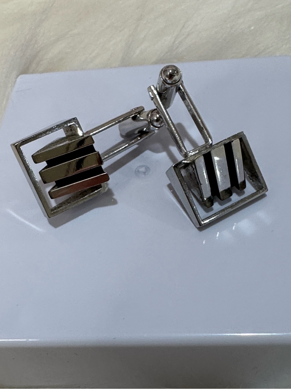 Classic Silver Geometric Cufflinks - Men Accessories